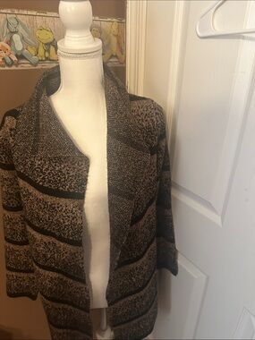 Coco + Carmen Brown & Black Knit Open-Front Women's  Cardigan Small/medium